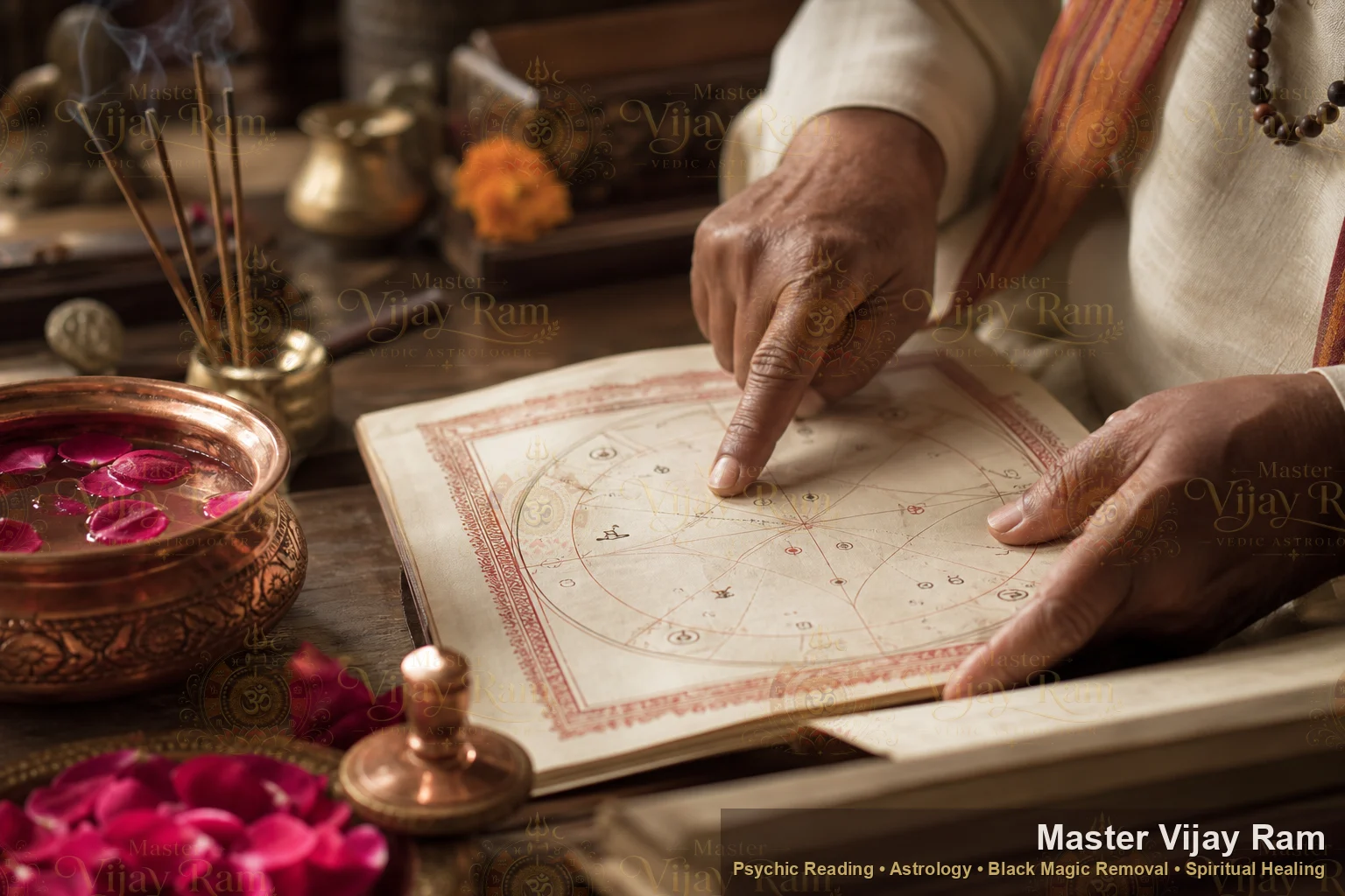 Vedic astrology chart used during black magic removal consultation with a spiritual healer in Toronto GTA