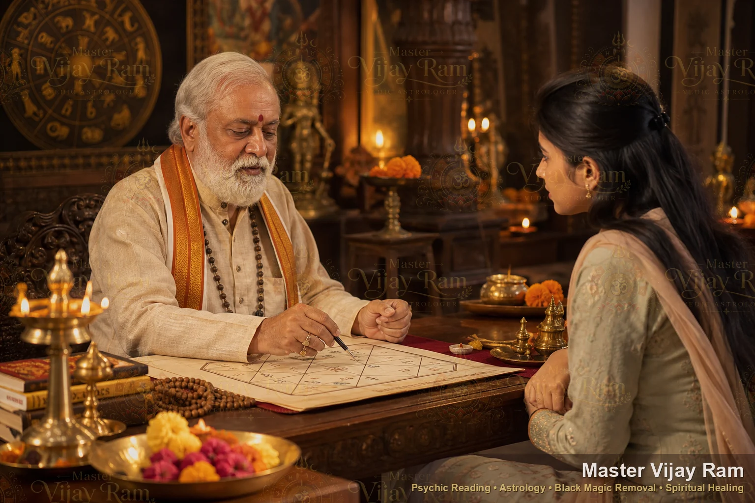 Vedic ex love back astrologer Astrologer Vijayram Guru reviewing birth charts and performing spiritual consultation in Toronto GTA
