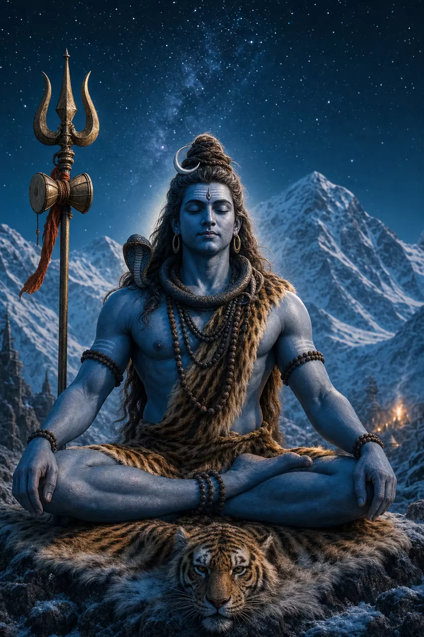 Lord Shiva in deep meditation, a symbol of spiritual presence in Vijay Ram ji's practice